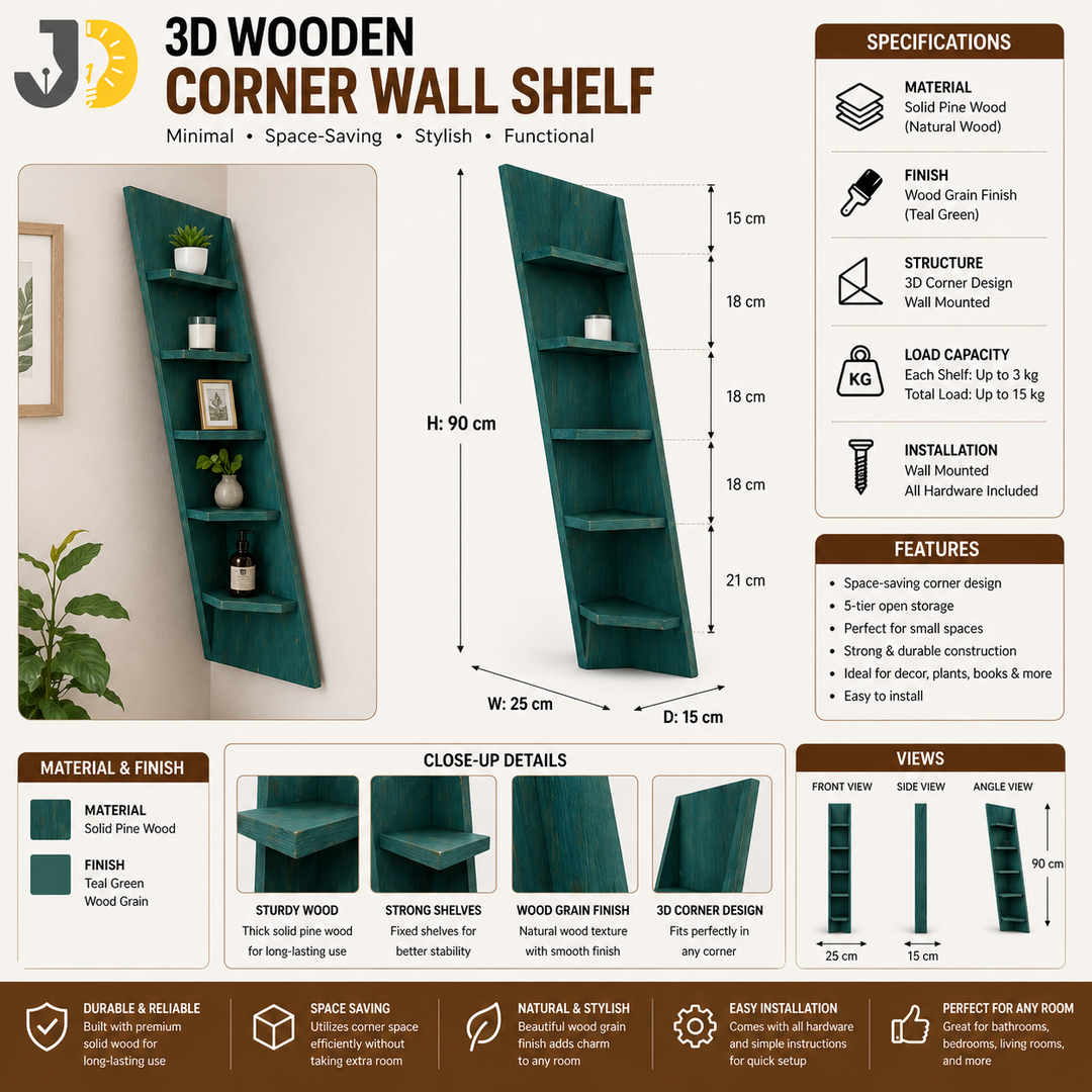 3d Wooden Corner Wall Shelf