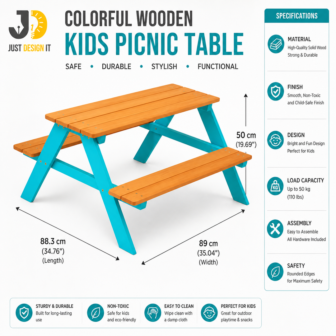 Colorful Wooden Kids Picnic Table