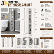 Slim Tall Bathroom Cabinet in White & Grey