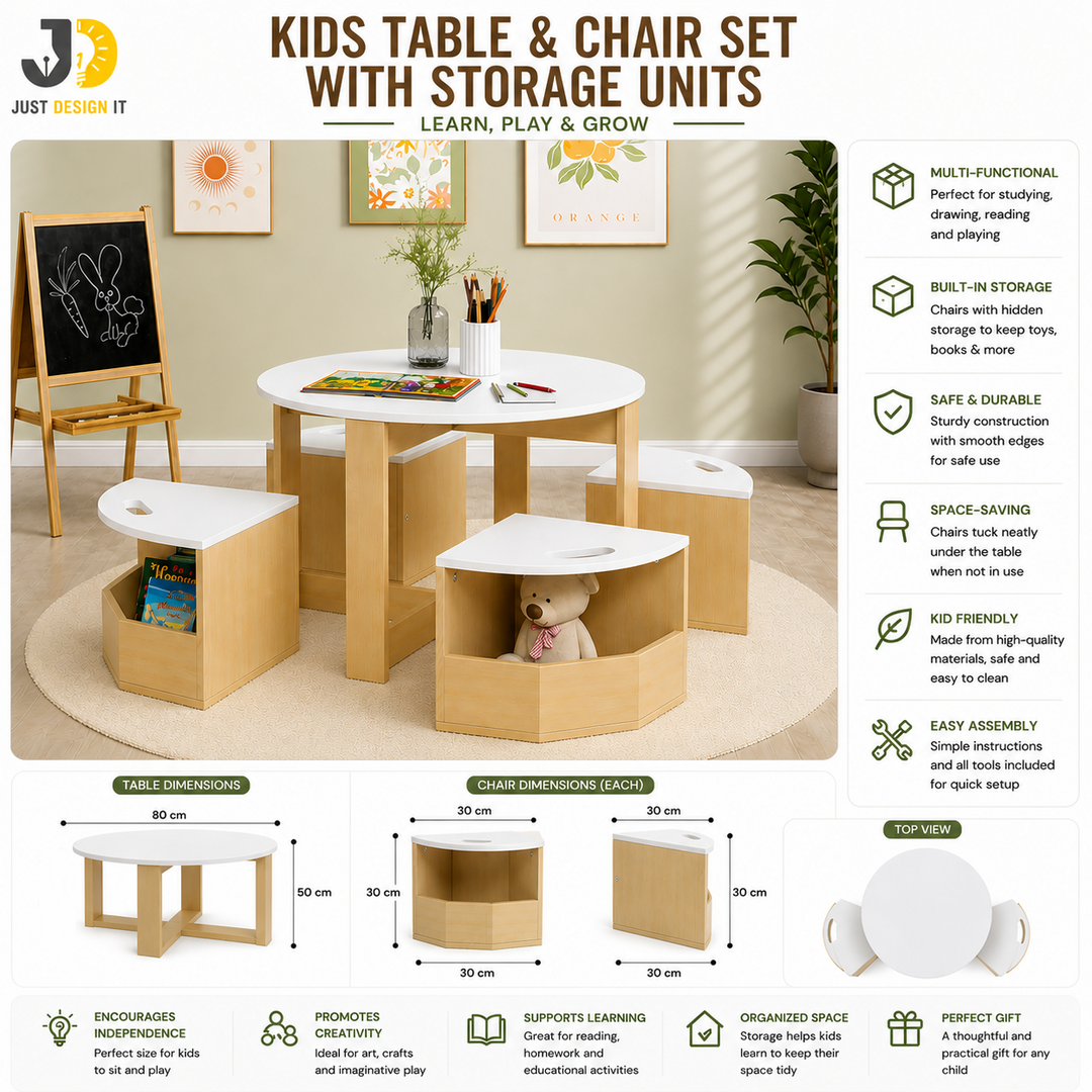 Kids Table & Chair Set with Storage Units