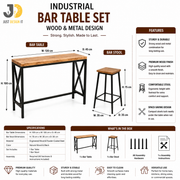 Industrial Wood and Metal Bar Table Set with 4 Stools