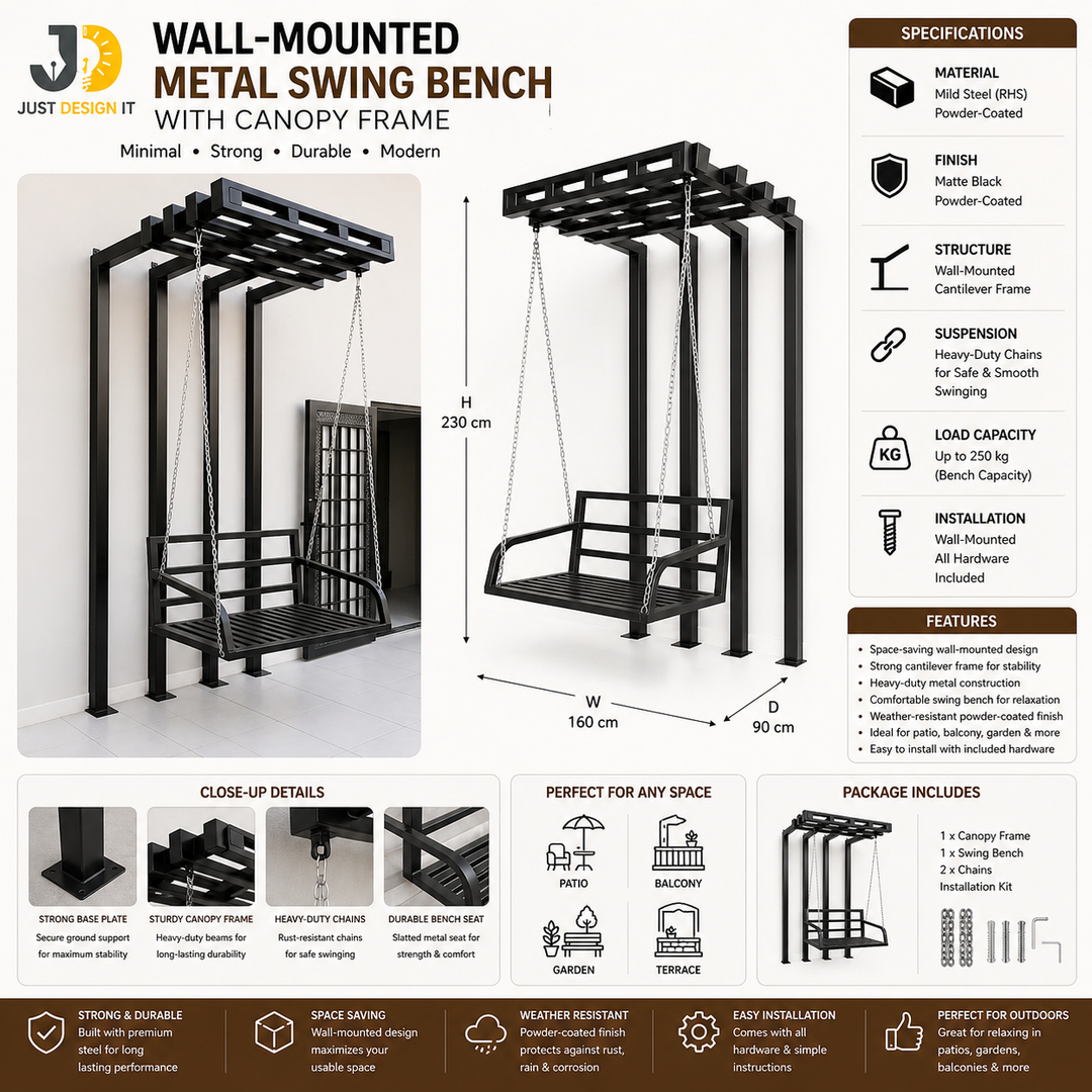 Wall-Mounted Metal Swing Bench with Chains