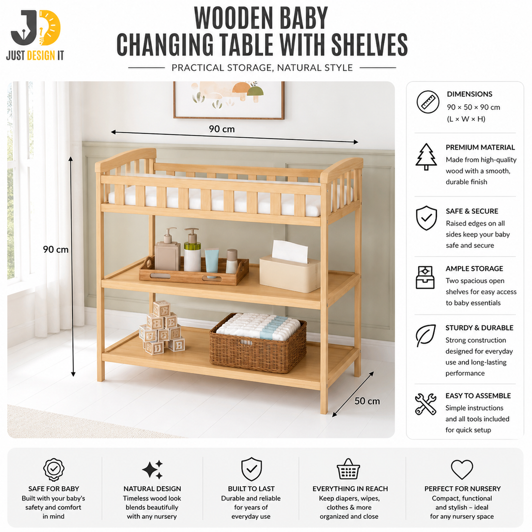 Wooden Baby Changing Table with Shelves