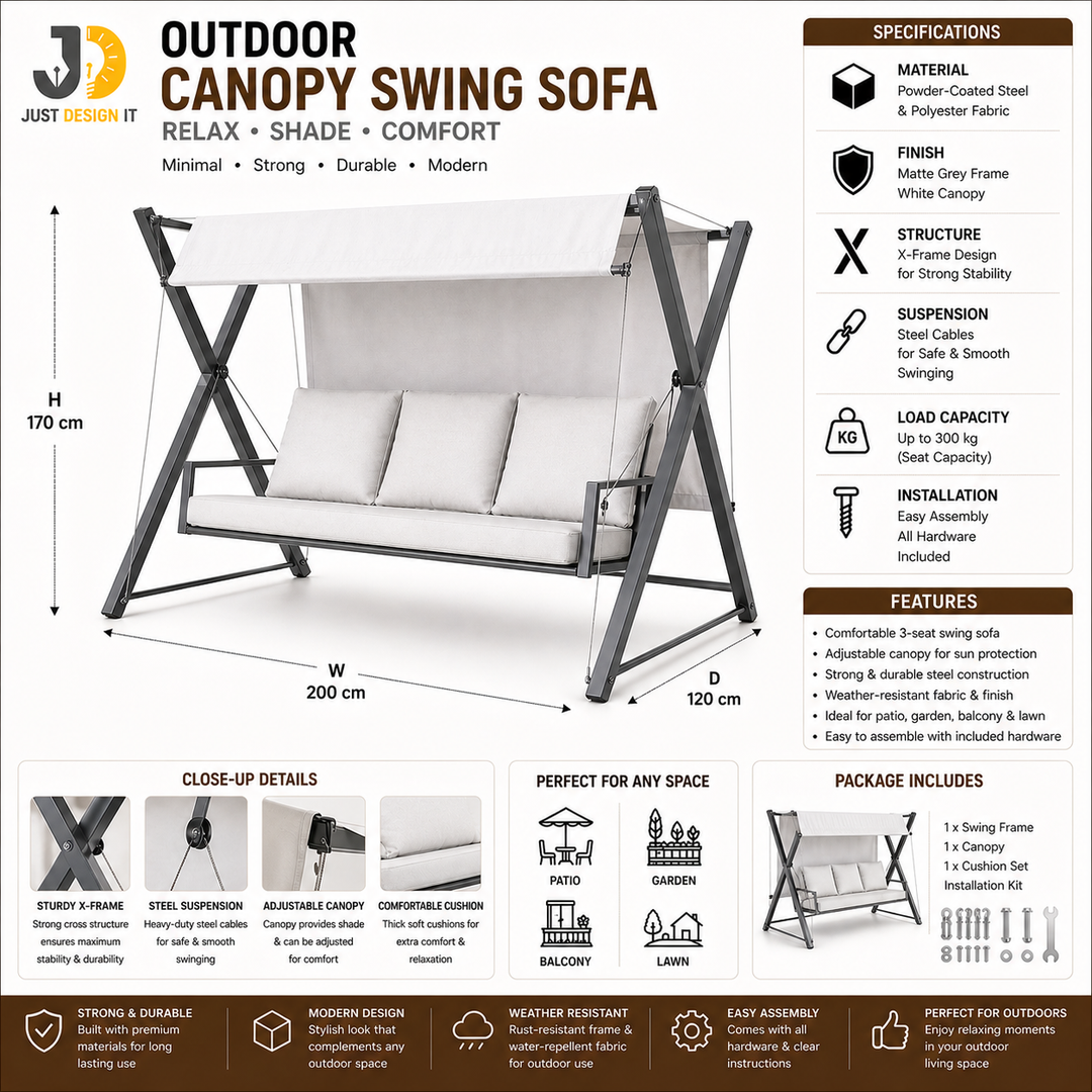 Outdoor Canopy Swing Sofa with Cushioned Seat