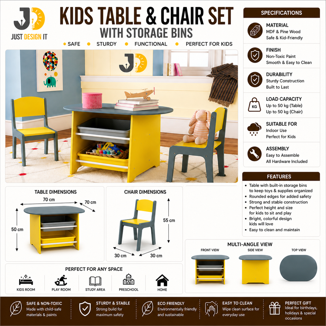 Kids Table & Chair Set with Storage Bins