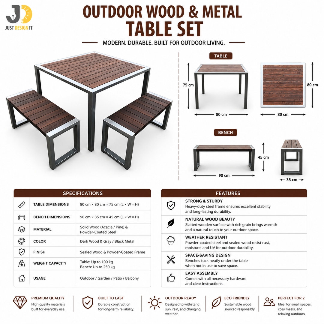 Outdoor Wooden & Metal Table Set