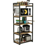 Wood and Metal Multi-Tier Kitchen Shelf with Hooks