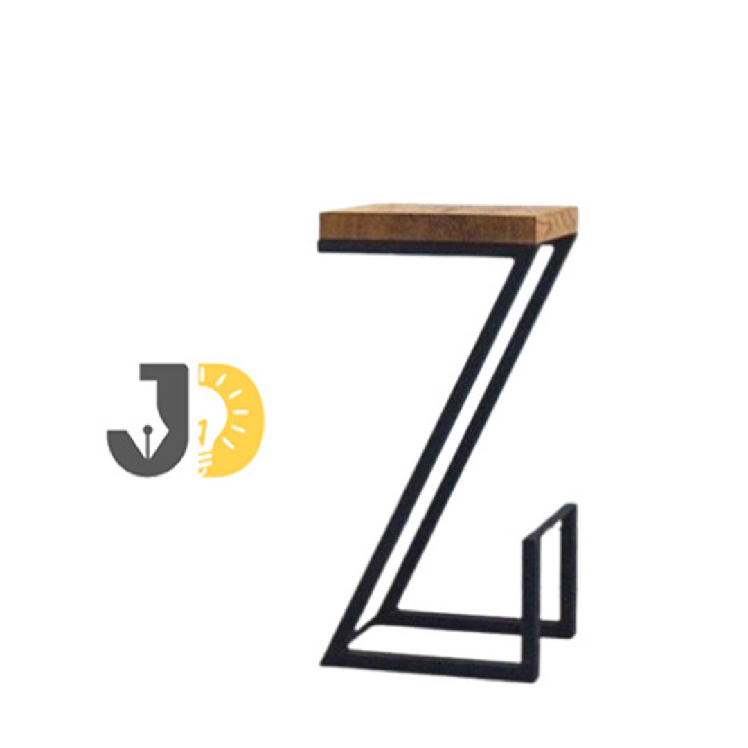 Z Shape Metal & Wood Bar Stool