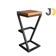 Z Shape Industrial Metal & Wood Bar Stool